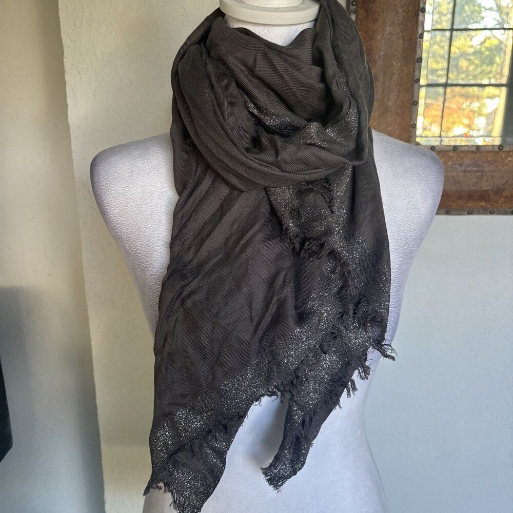 Nordstrom 100% Silk Boho Glam Scarf  Frayed Edge Fashion Hijab One Size 27 X 72
